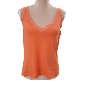 Villager Liz Claiborne Orange Lace Trim V Neck Tank Top Women's Large